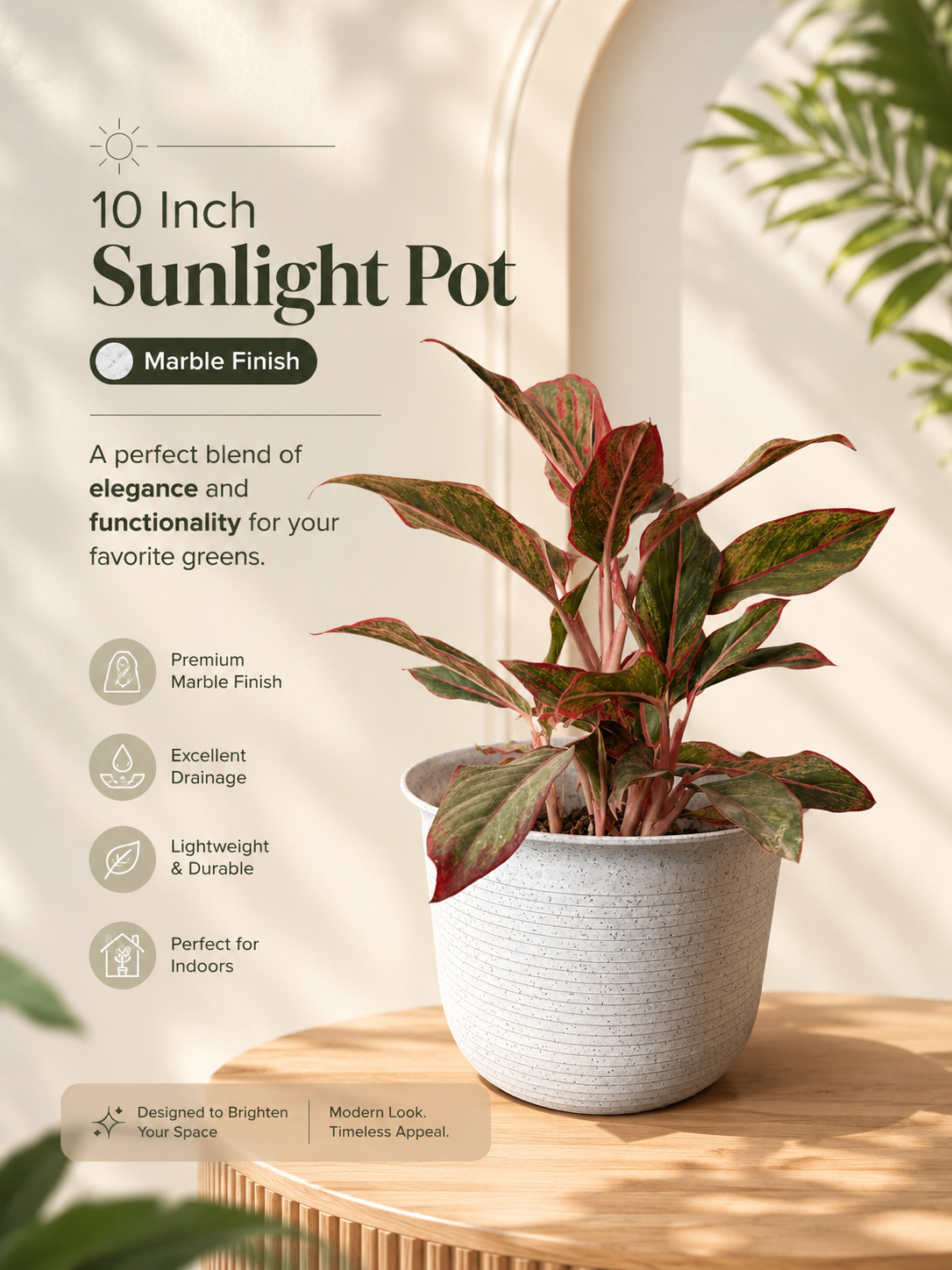10 Inch Sunlight Pot, Marble Finish (Pack of 5)
