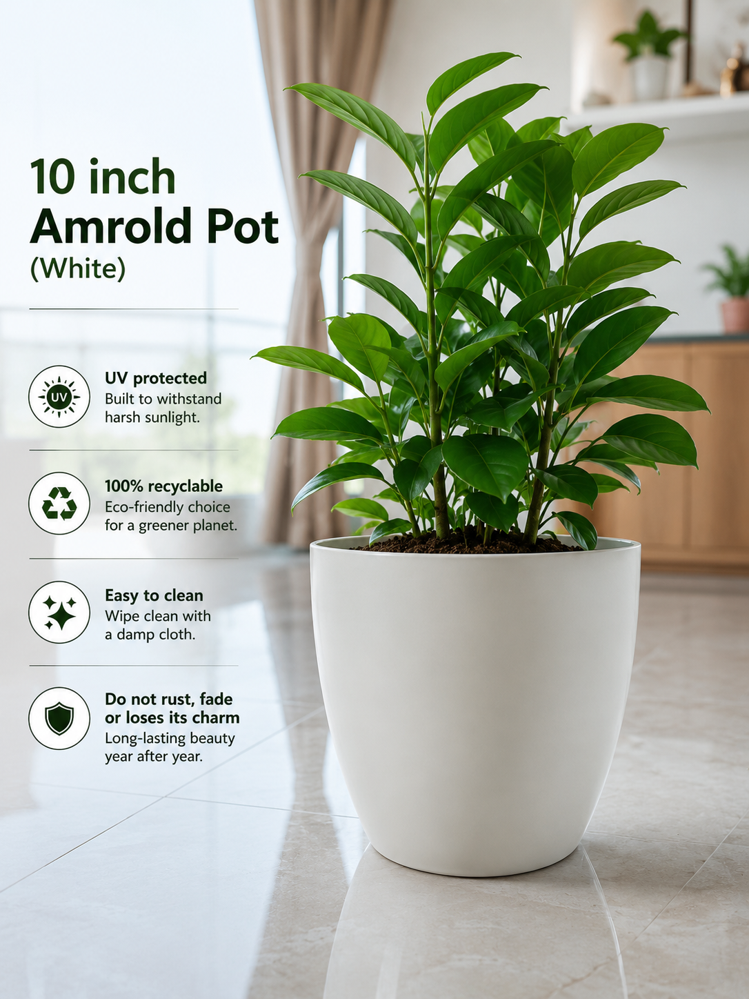 10 Inch Amrold Pot, White (Pack of 5)