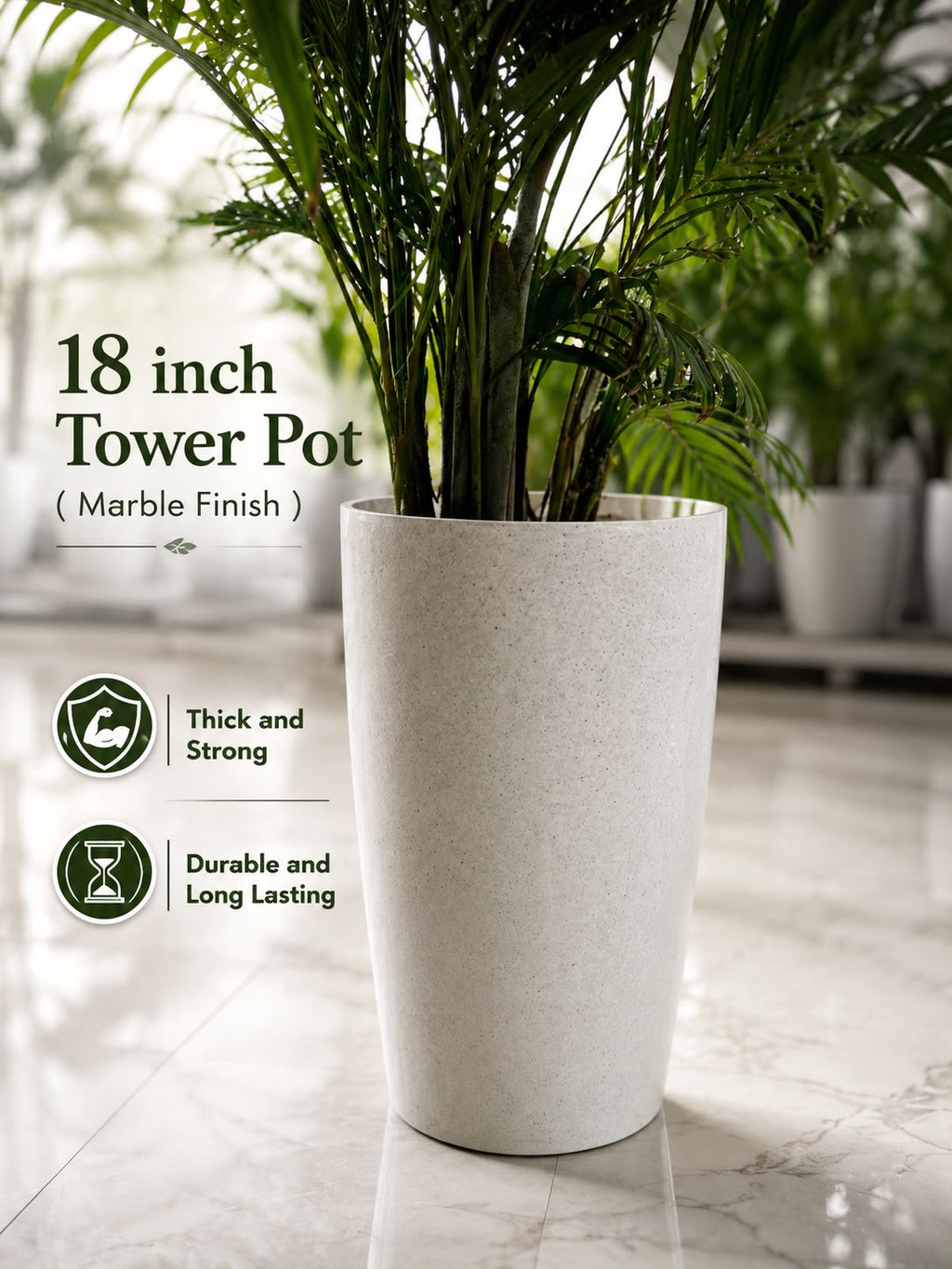 18 Inch Tower Pot, Marble Finish (Pack of 2)