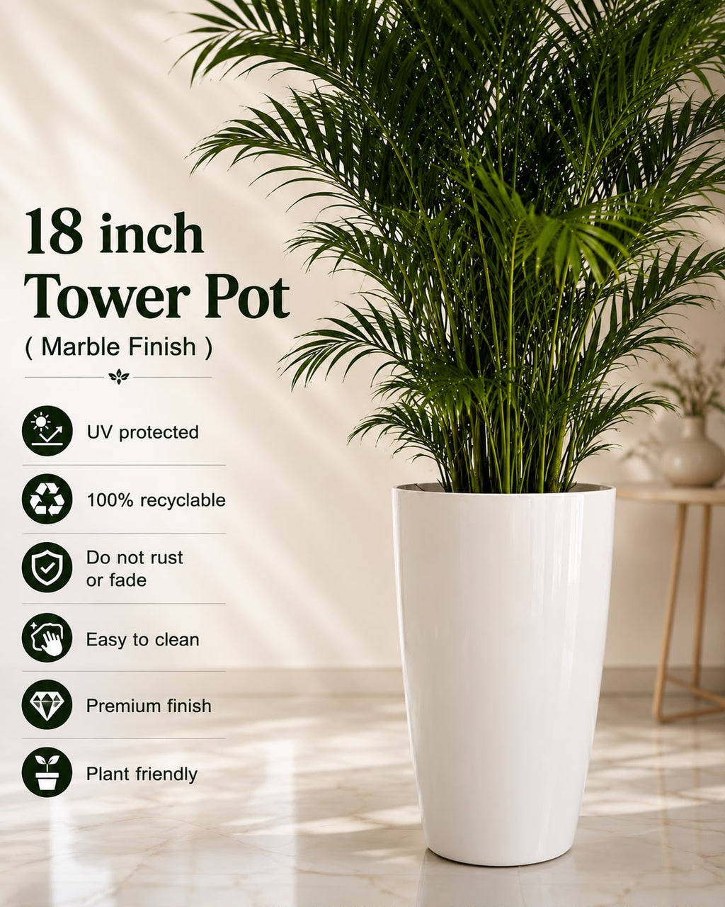 18 Inch Tower Pot, White (Pack of 2)