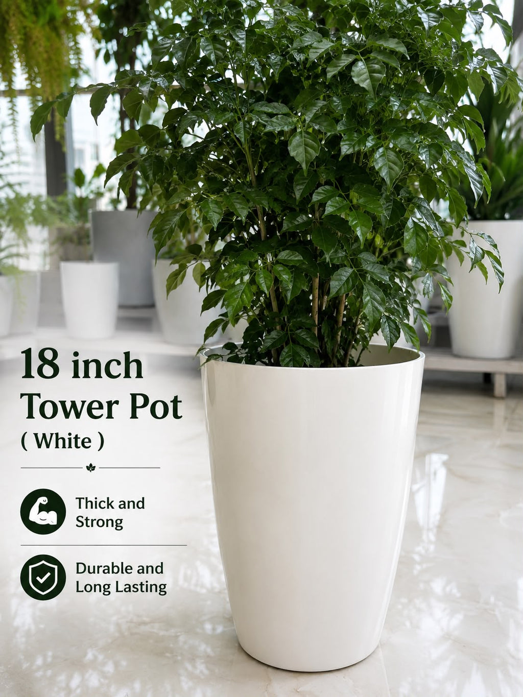 18 Inch Tower Pot, White (Pack of 2)
